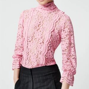 SMYTHE scalloped lace top in flamingo